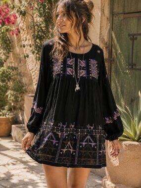 Free People Rhiannon Mini Dress Babydoll S Backless Embroidered Boho Festival